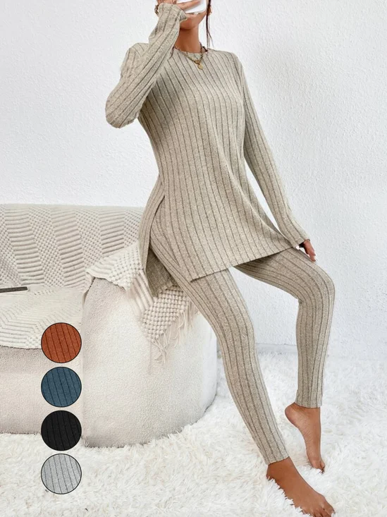 Casual Plain Knitted Loose Two-Piece Set