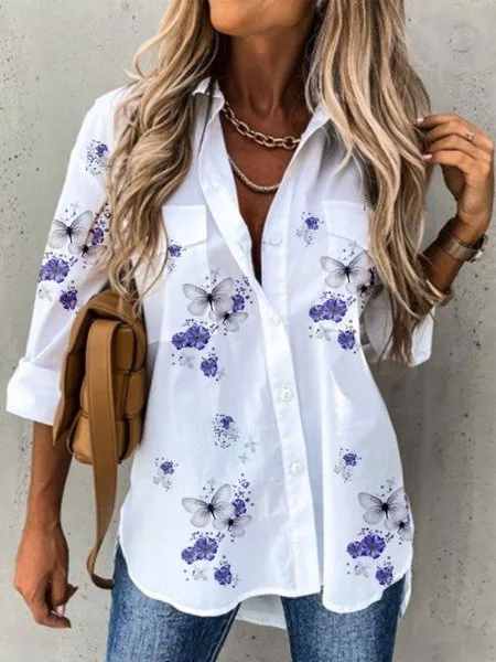 Shirt Collar Casual Floral Shirt