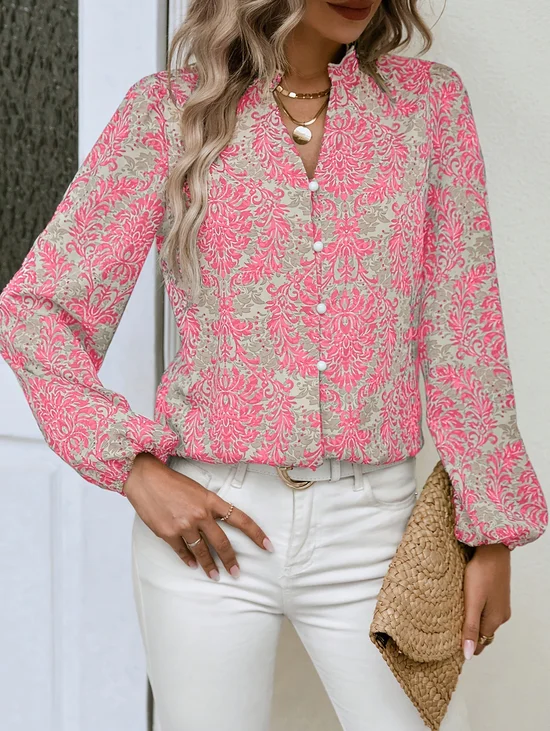 V Neck Casual Ethnic Blouse
