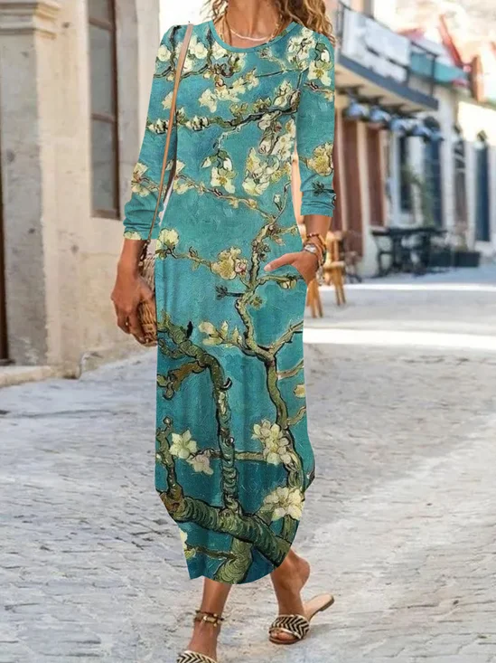 Floral Loose Crew Neck Casual Dress