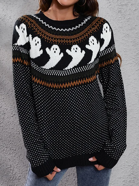 Halloween Yarn/Wool Yarn Loose Casual Sweater