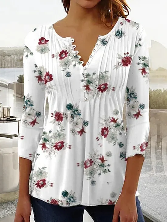 Floral Loose Casual Jersey T-Shirt