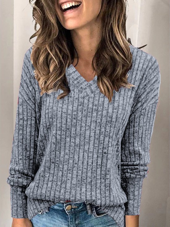 V Neck Casual Knitted Loose T-Shirt