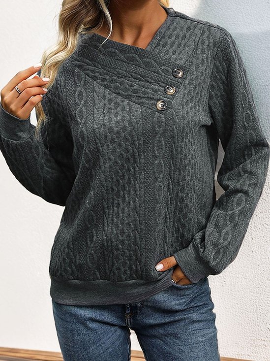 Casual V Neck Plain Sweatshirt
