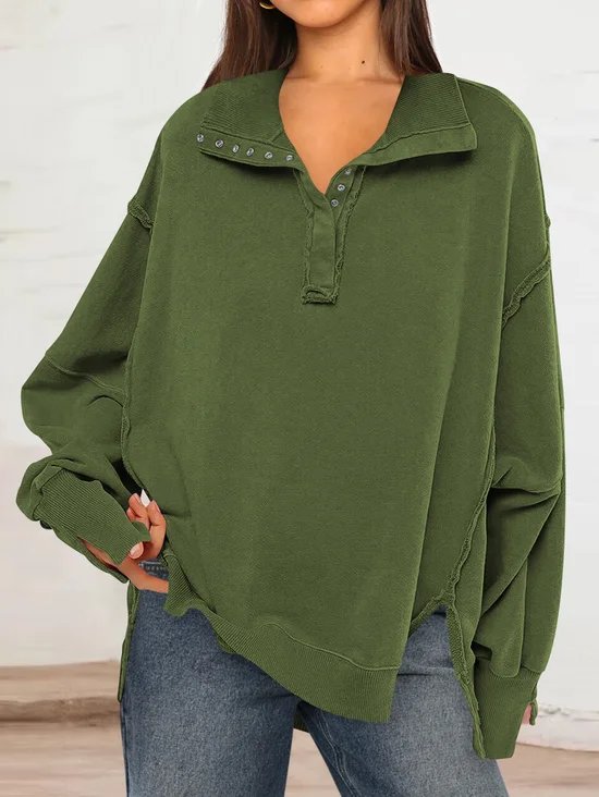 Loose Shawl Collar Casual Plain Sweatshirt