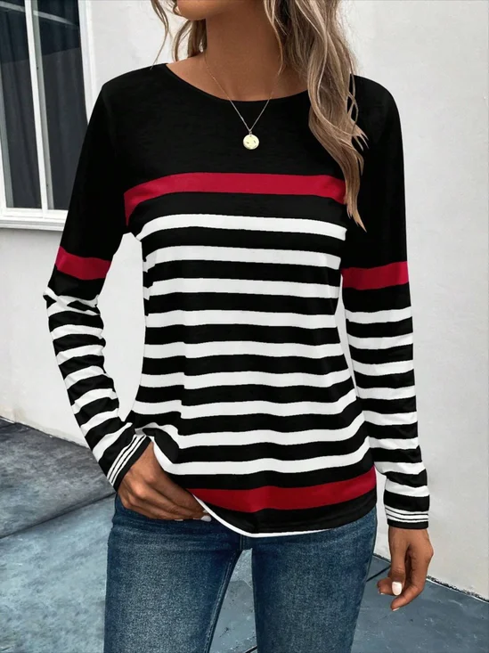 Crew Neck Casual Striped T-Shirt