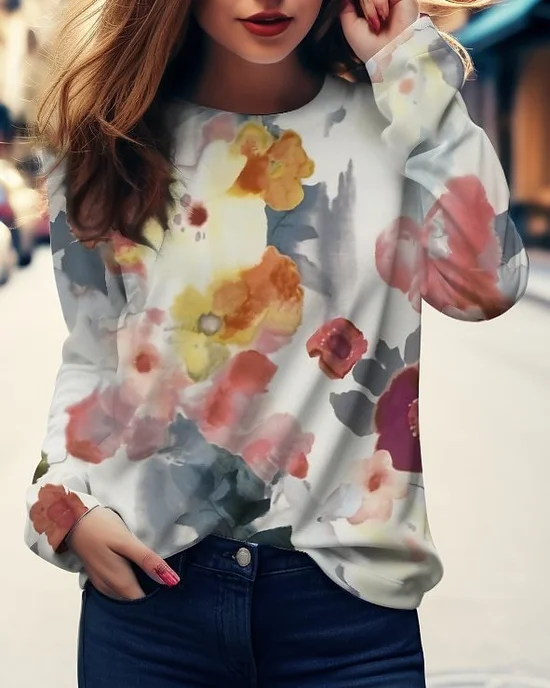 Casual Loose Crew Neck Butterfly T-Shirt