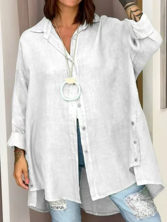 Loose Plain Casual Cotton Shirt