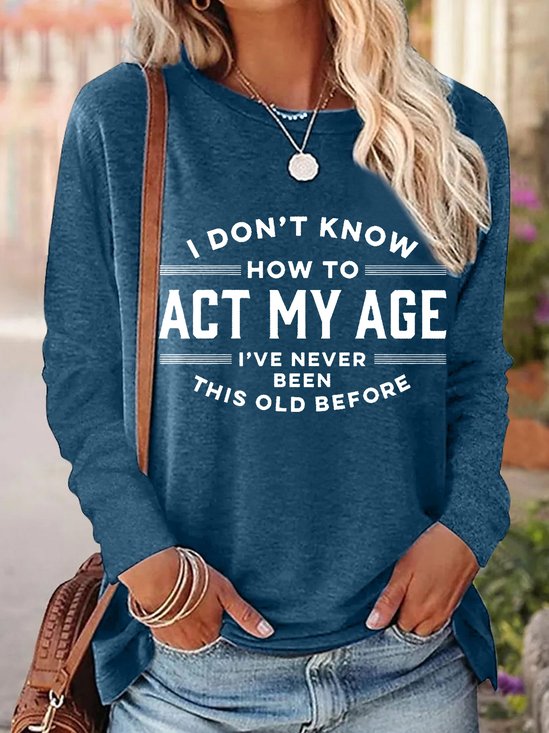 Cotton-Blend Text Letters Crew Neck Casual T-Shirt