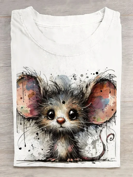 Funny Mouse Printed Round Neck T-shirt