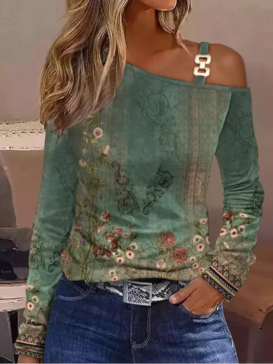 Floral Casual Shawl Collar Blouse