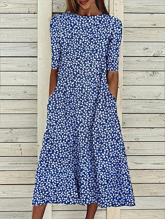 Casual Boat Neck Floral Dress