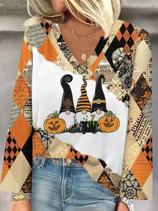 Casual V Neck Halloween Loose Blouse