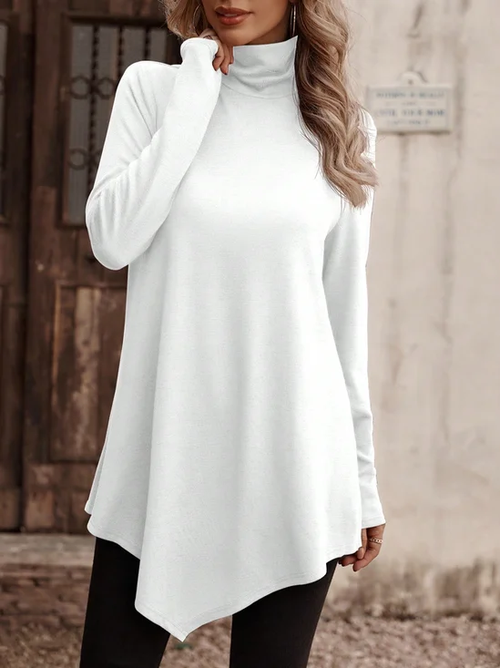 Knitted Casual Turtleneck Plain T-Shirt