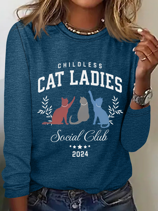 Childless Cat Lady Print Casual Long Sleeve Shirt