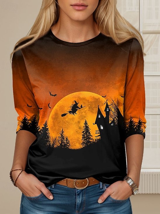Casual Crew Neck Halloween Loose T-Shirt