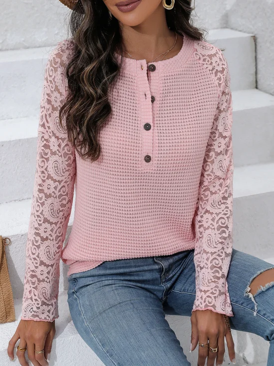 Crew Neck Casual Lace T-Shirt