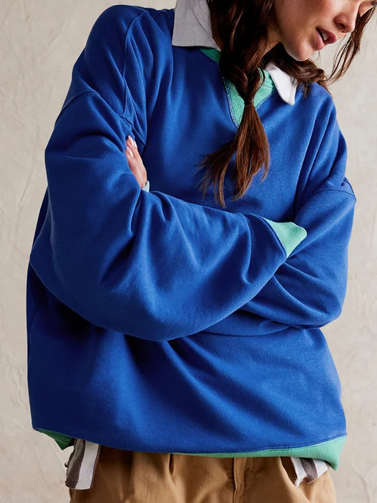 Casual Contrast Stitching Sweatshirt