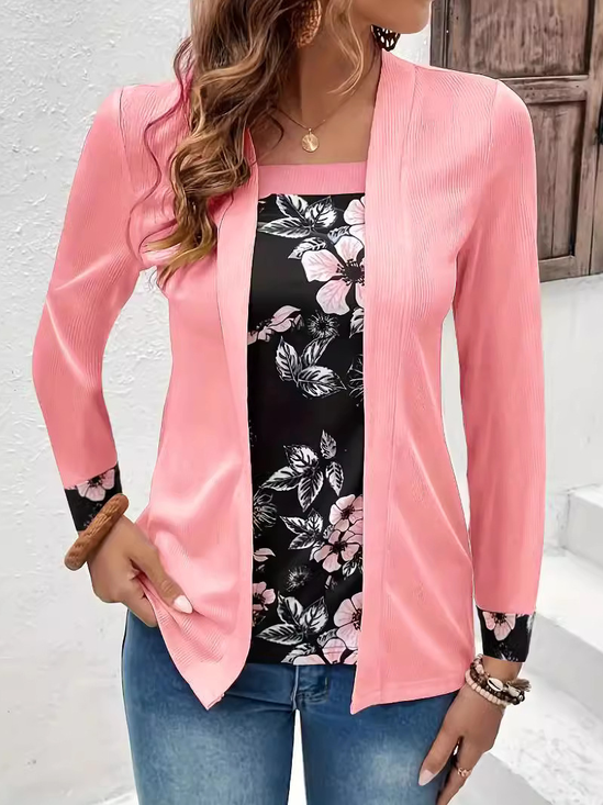 Floral Jersey Casual Square Neck Blouse