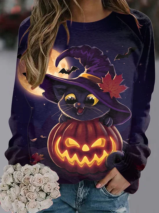 V Neck Casual Halloween Sweatshirt