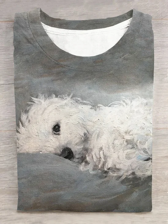 Crew Neck Casual Dog Loose Jersey T-Shirt