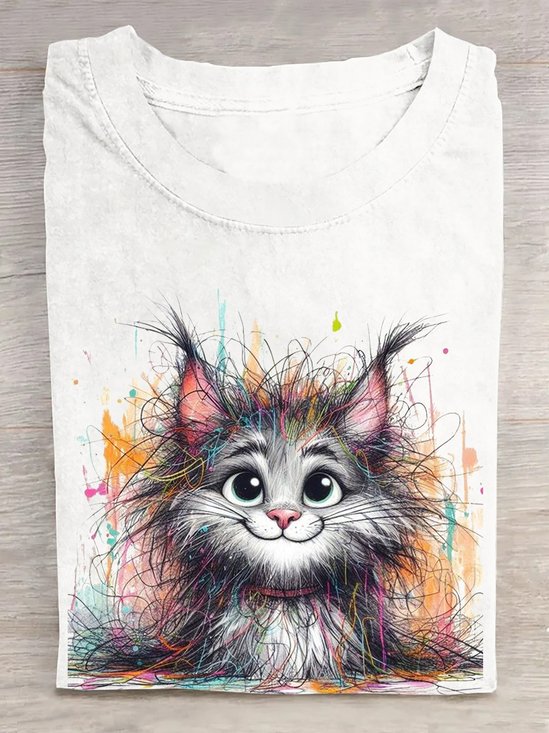 Cotton Casual Cat Loose T-Shirt