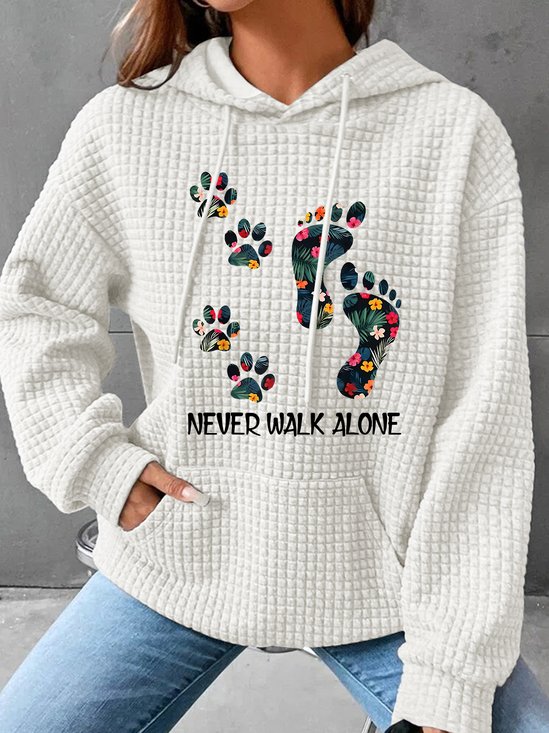 Never Walk Alone Paw Dog Flower Simple Loose Hoodie