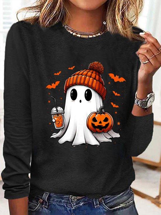 Cotton-Blend Halloween Casual T-Shirt