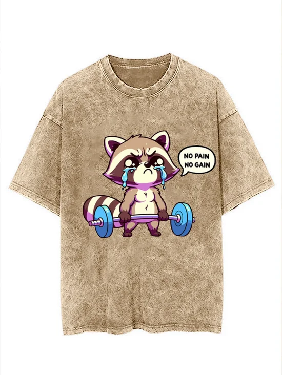 Funny Fitness Bear Printed Washed T-shirt