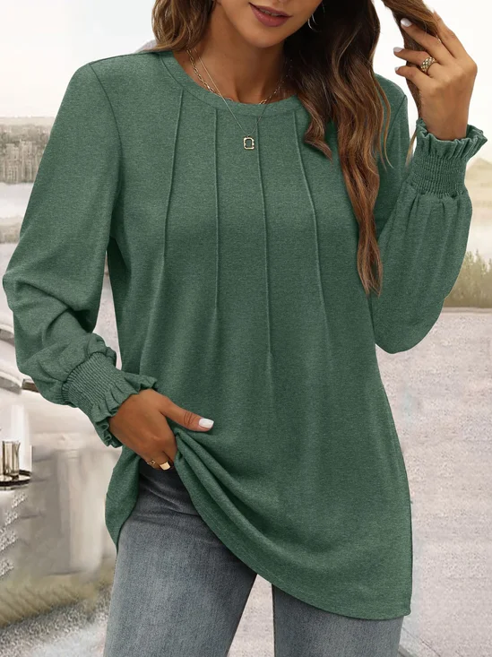 Women's Long Sleeve T-shirt Spring/Fall Black Plain Crew Neck Daily Going Out Casual Top