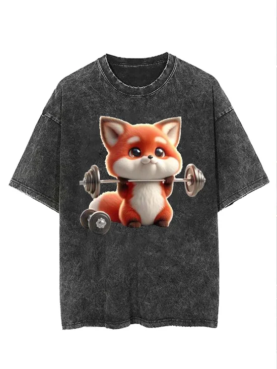 Weightlifting Fox Printed Washed T-shirt