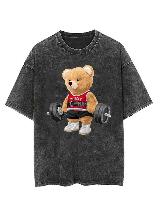 Cotton  Exercise Bear Washed Gym T-Shirt