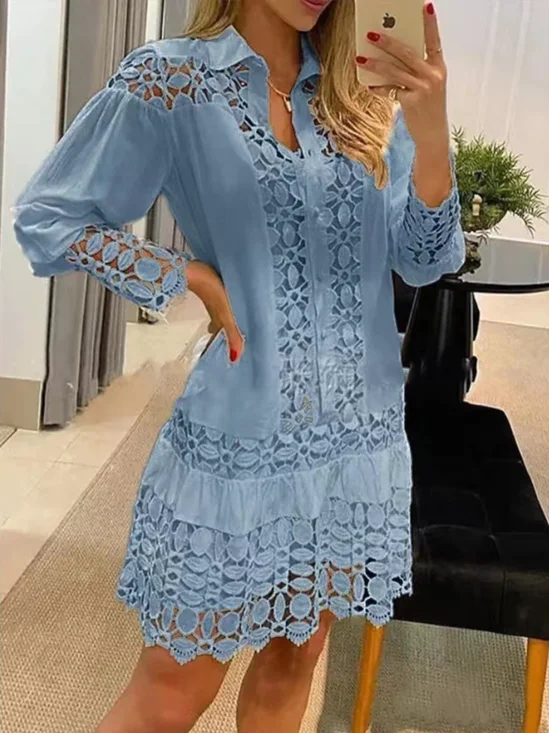 Casual Plain Lace Dress With No