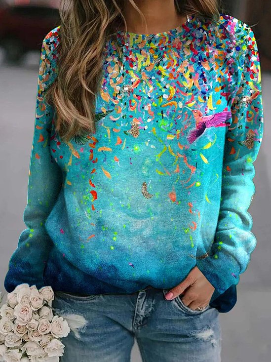 Loose Crew Neck Floral Casual Sweatshirt