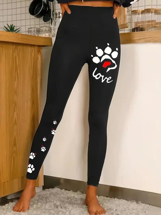 Cat paw text letter printed casual tight leggings