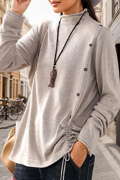 Casual Cotton Stand Collar Loose T-Shirt