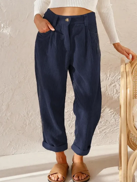 Loose Casual Pocket Stitching Corduroy Pants