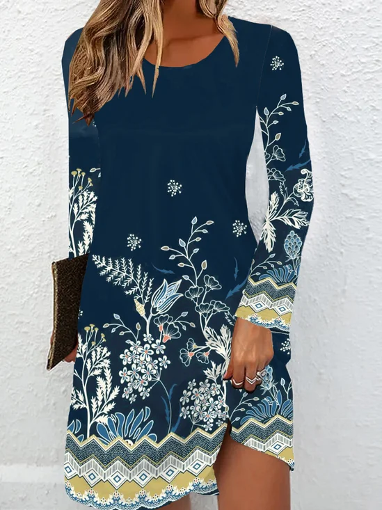 Casual Crew Neck Jersey Ethnic Dress