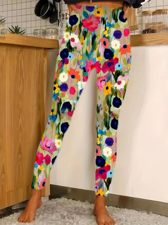 Casual Floral Jersey Tight Leggings