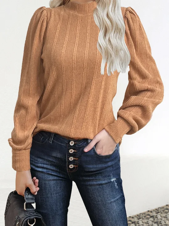 Mock Neck Loose Casual Plain Blouse