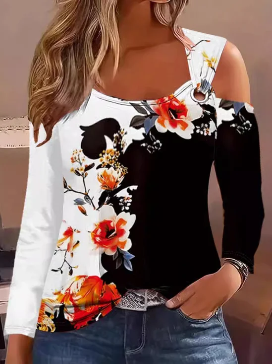 Women's Floral Knitted Crew Neck Casual Top