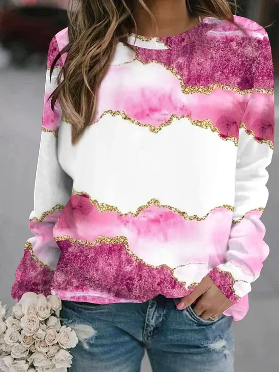 Abstract pattern printed women's casual long sleeved round neck pullover sweatshirt