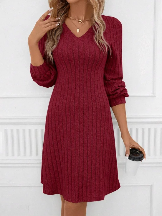 Loose V Neck Knitted Casual Dress