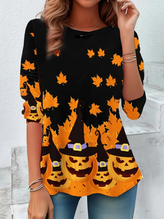 Women's Halloween Pumpkin Casual T-Shirt