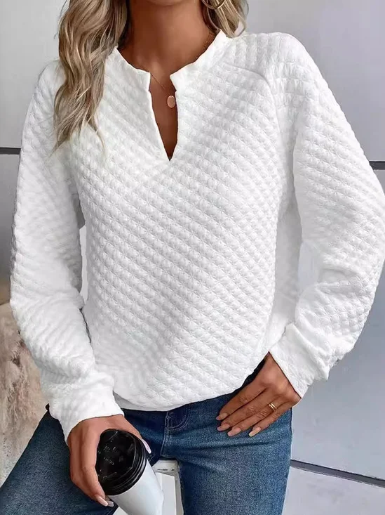 Casual Plain Notched Sweatshirt