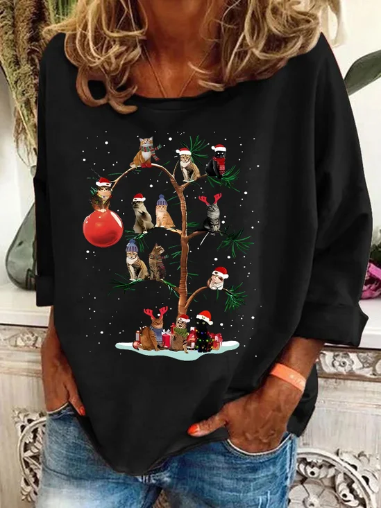Christmas Tree Cat Casual Sweatshirt