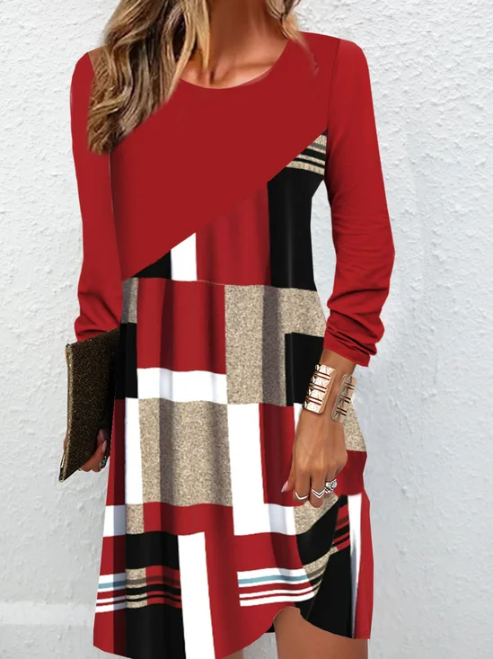 Geometric print casual style round neck women's dress