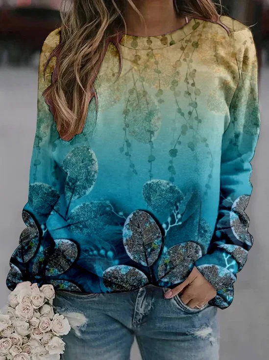 Crew Neck Loose Casual Ombre Sweatshirt