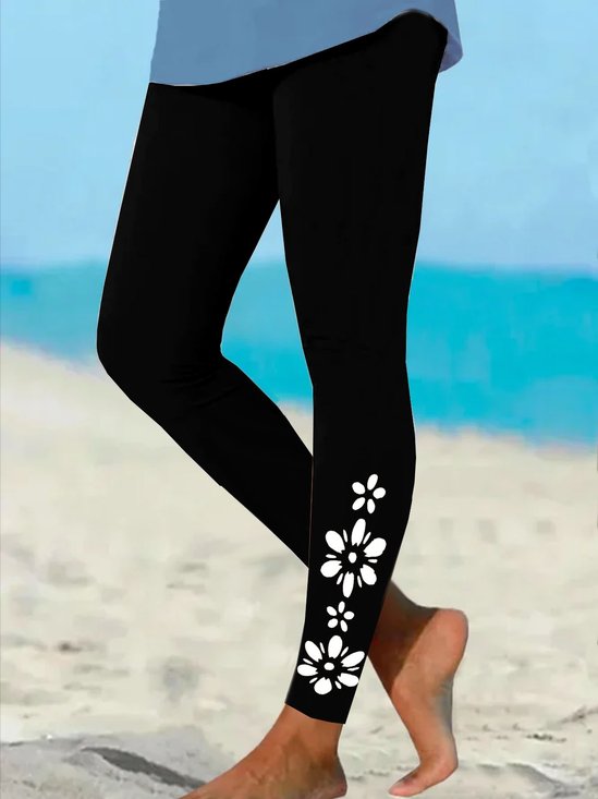 Floral print casual tight fitting women's leggings