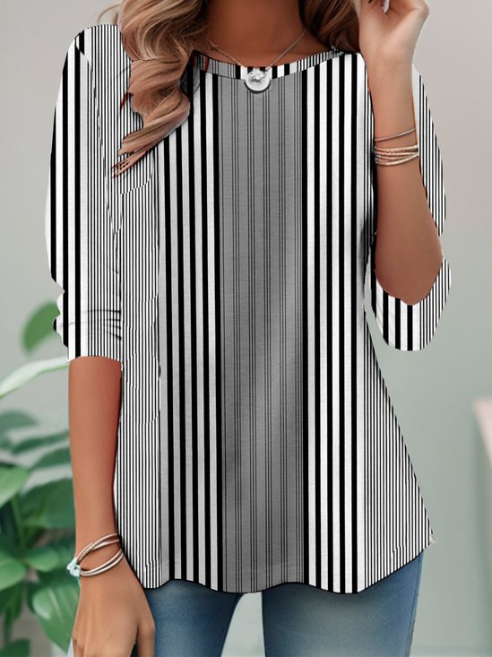 Jersey Loose Casual Striped T-Shirt